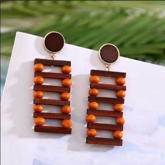 Jewelry - WOODEN BALL LADDER DANGLE EARRINGS